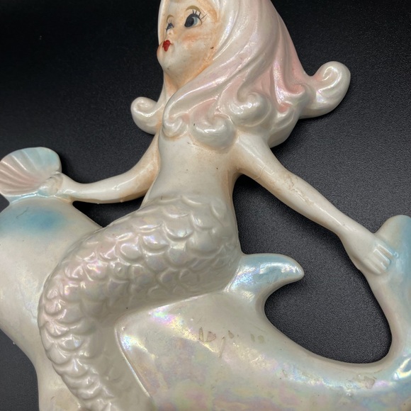 Vintage Iridescent Lefton Mermaid Riding a Dolphin - Picture 5 of 11